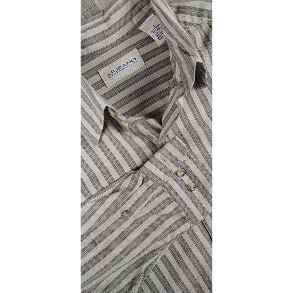 Murano Shirt Men's S Wool Cotton Blend Long Sleeve Button Up Brown Striped‎